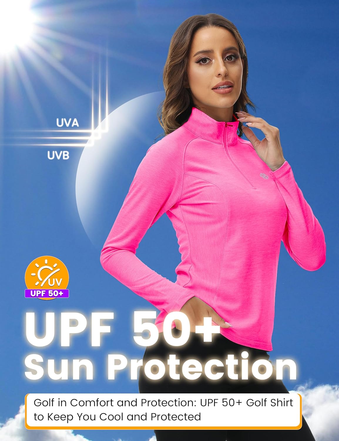MoFiz Women's Golf Polo Shirts Long Sleeve 1/4 Zip UPF 50+ UV Sun Protection Quick Dry Workout Hiking Athletic Tops - Image 3