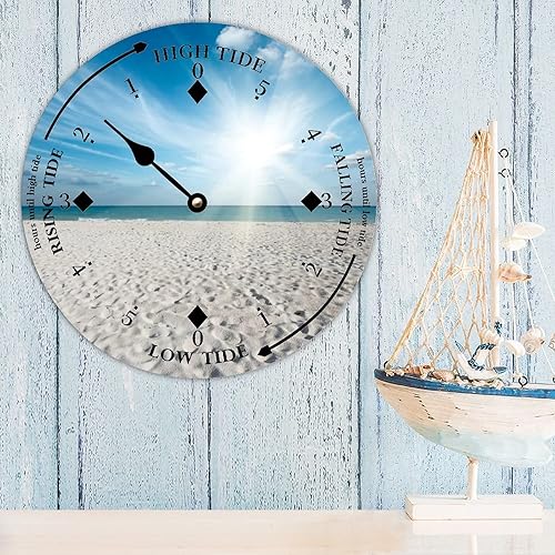 Miniatura 3 de Reloj de marea de pared, reloj de predicción de mareas de luna, playa, océano, reloj de madera costero con marea alta y baja marea náutica reloj de