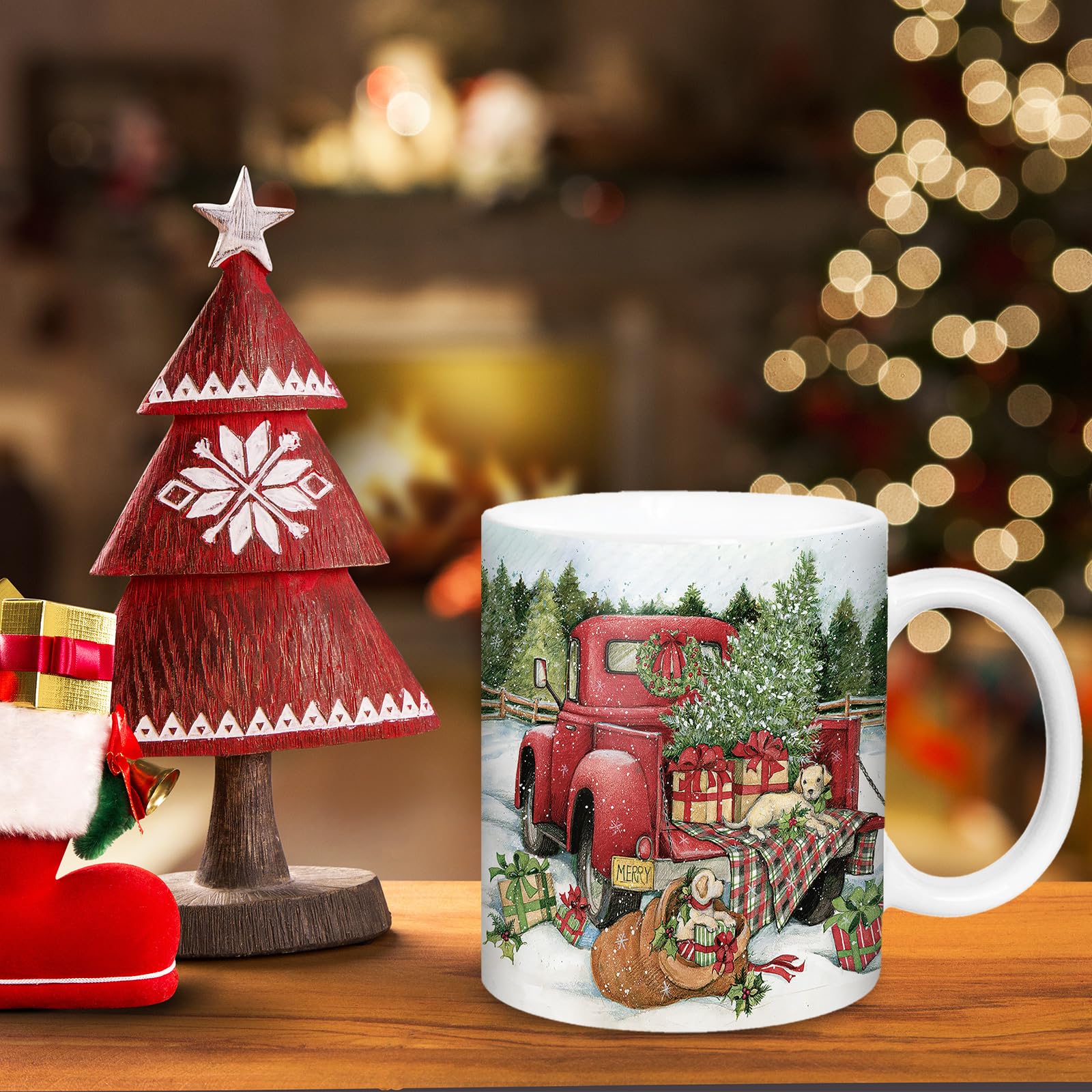 Whaline Lot de 4 tasses de Noël vintage de 355 ml, motif Père Noël, bonhomme de neige, tasse à café en céramique pour fête de Noël pour la maison, l'école, le bureau, cadeau de pendaison de
