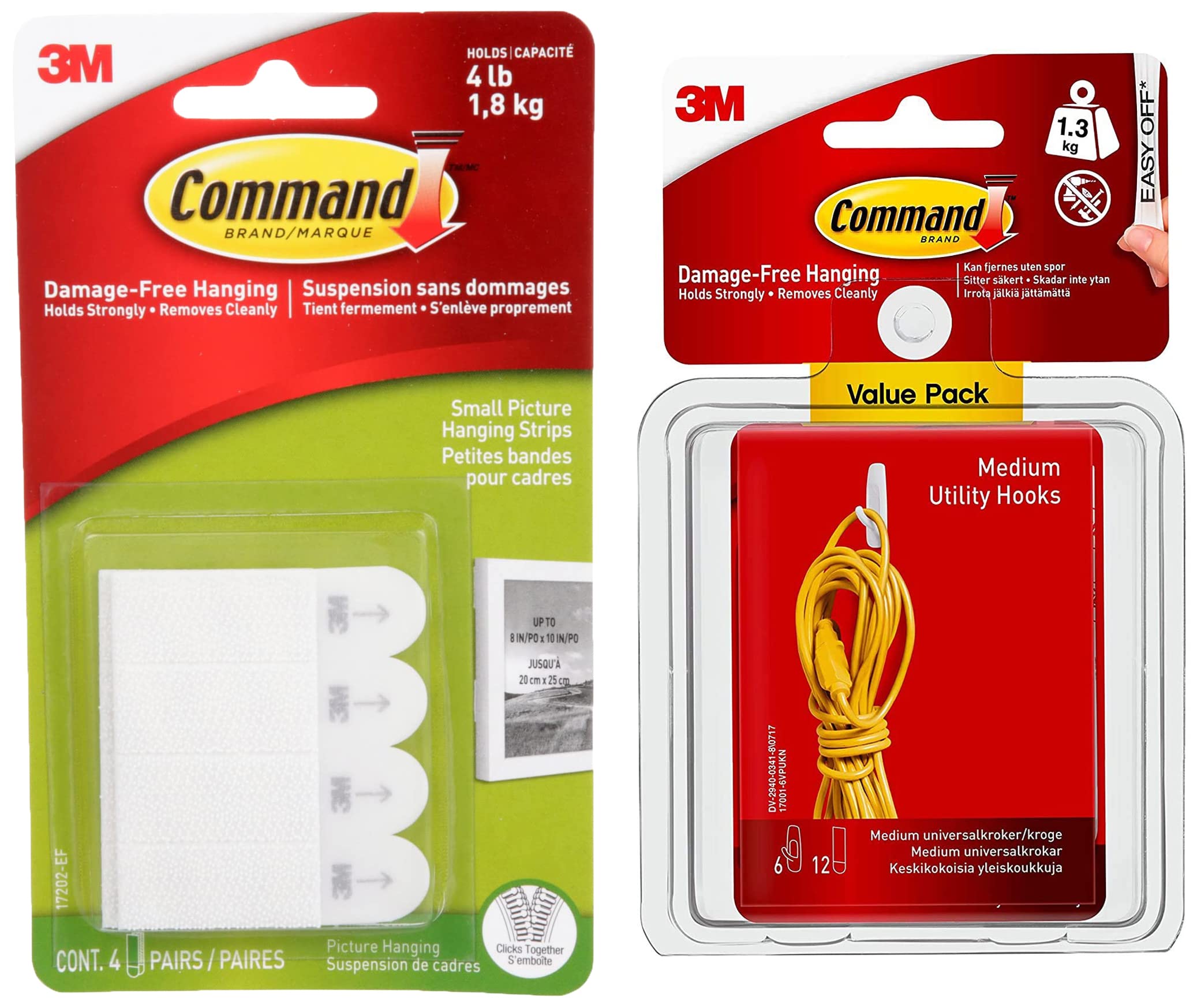 Command Small Picture Hanging Strip (White, 4 Pairs) & 3M Plastic Medium Hooks (White, Pack of 6) (B082FJ1D53) Amazon Price History, Amazon Price Tracker