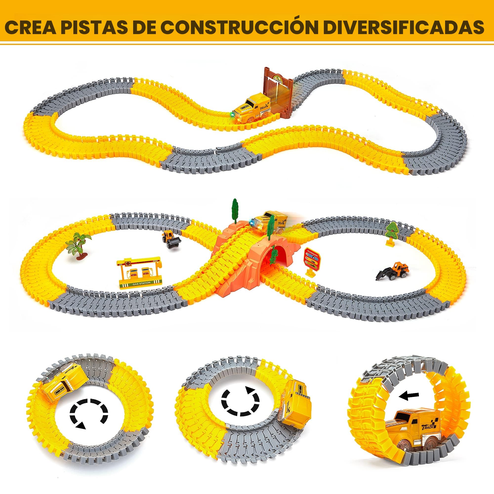 OR TU Circuit Coche Niño 342 Piezas Circuito Tren Eléctrico Juguete Niño Regalo 3 4 5 6+ Años Construcción para Niños 360° Pista de Hebilla Flexible Vía Ferrocarril