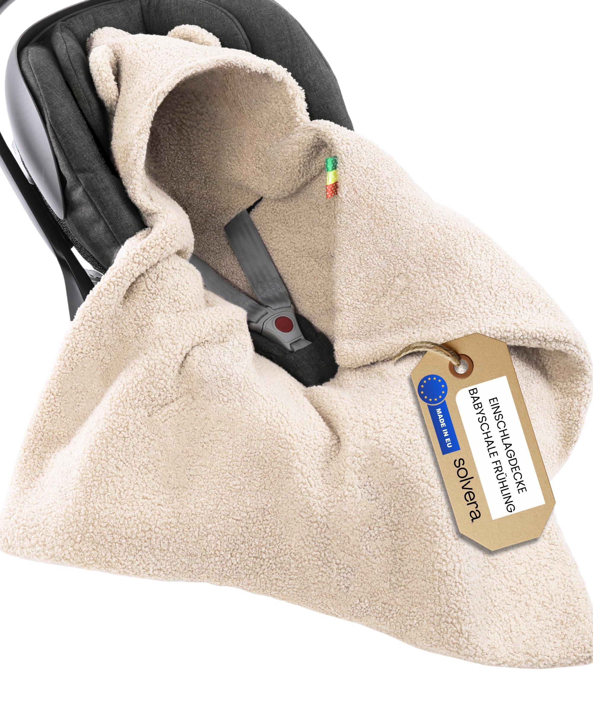 Einschlagdecke Baby Babyschale Kinderwagen Sommer Decke für Neugeborene & Babys bis max. 4 Monate Frühling & Herbst Kuschel-Bouclé Lammfell-Optik | Maxi Cosi Blanket | Nur 3-Punkt-Gurte 80x80cm