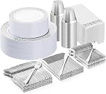 Goodluck 350PCS Gold Plastic Dinnerware Set for 50 Guests, Plastic Plates for Party, Disposable Plates Include 50 Dinner Plates, 50 Dessert Plates, 50 Set Silverware, 50 Cups, 50 Napkins