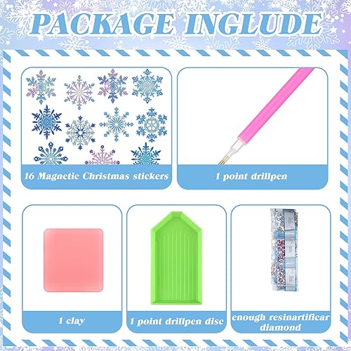 Miniatura 3 de 16 imanes de pintura de diamantes de copo de nieve para refrigerador, imanes de arte de diamantes de invierno, kits de pintura de diamantes de