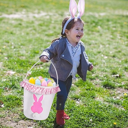 Miniatura 6 de Bolsa de lona de algodón para niños y niñas, bolsa de almacenamiento personalizada de huevos de Pascua con borla, Rosado