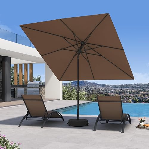 PURPLE LEAF 8' x 8' Square Patio Umbrella Outdoor Table Umbrella Aluminum Frame Market Umbrella with 8 Sturdy Ribs & Tilt for Garden Deck Lawn Pool Taupe