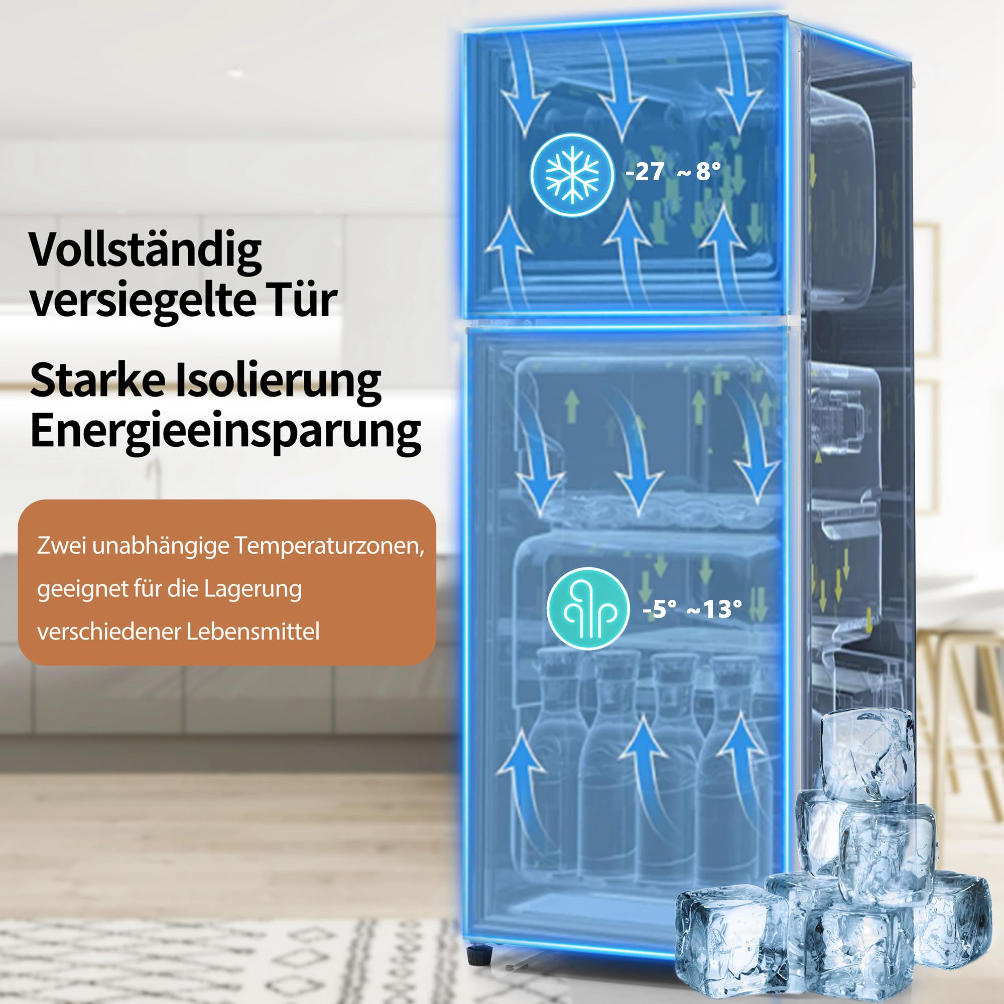 Lodówka/zamrażarka, lodówka retro 92 l, mała, cicha lodówka, mini lodówka na napoje, lodówka kempingowa, zużycie energii 116 kWh/rok White