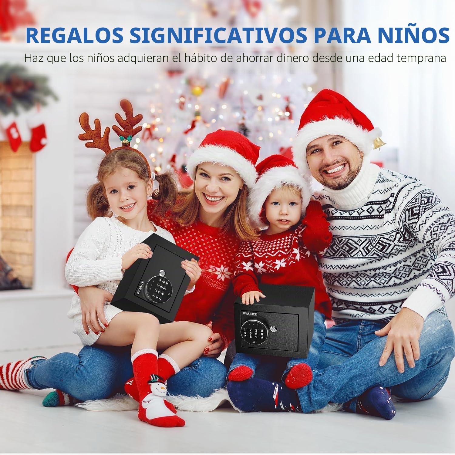 WASJOYE Mini Caja Fuerte - Caja de Seguridad para Niños con Teclado Digital y Cerradura de Llave de Seguridad - Pequeña Caja Fuerte para el Hogar, Negocios, Oficinas, Dinero, Joyas, Pasaportes, 6.6L