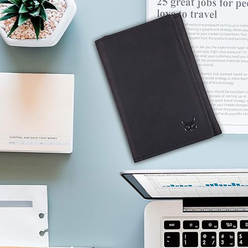 Miniatura 2 de Billeteras de cuero real para hombre, bolsillo frontal delgado, bloqueo RFID, viajes, con ventana de identificación en caja de regalo