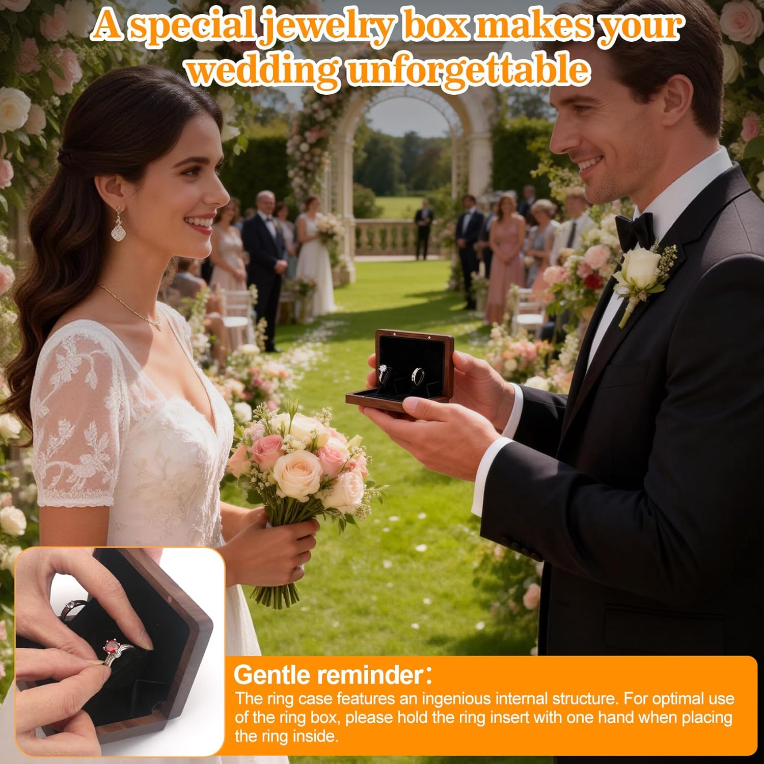 Black Walnut Engagement Ring Box Wood Rotating Proposal Ring Box For Wedding Ceremony Jewelry Gift Case (Black Walnut Two slots)