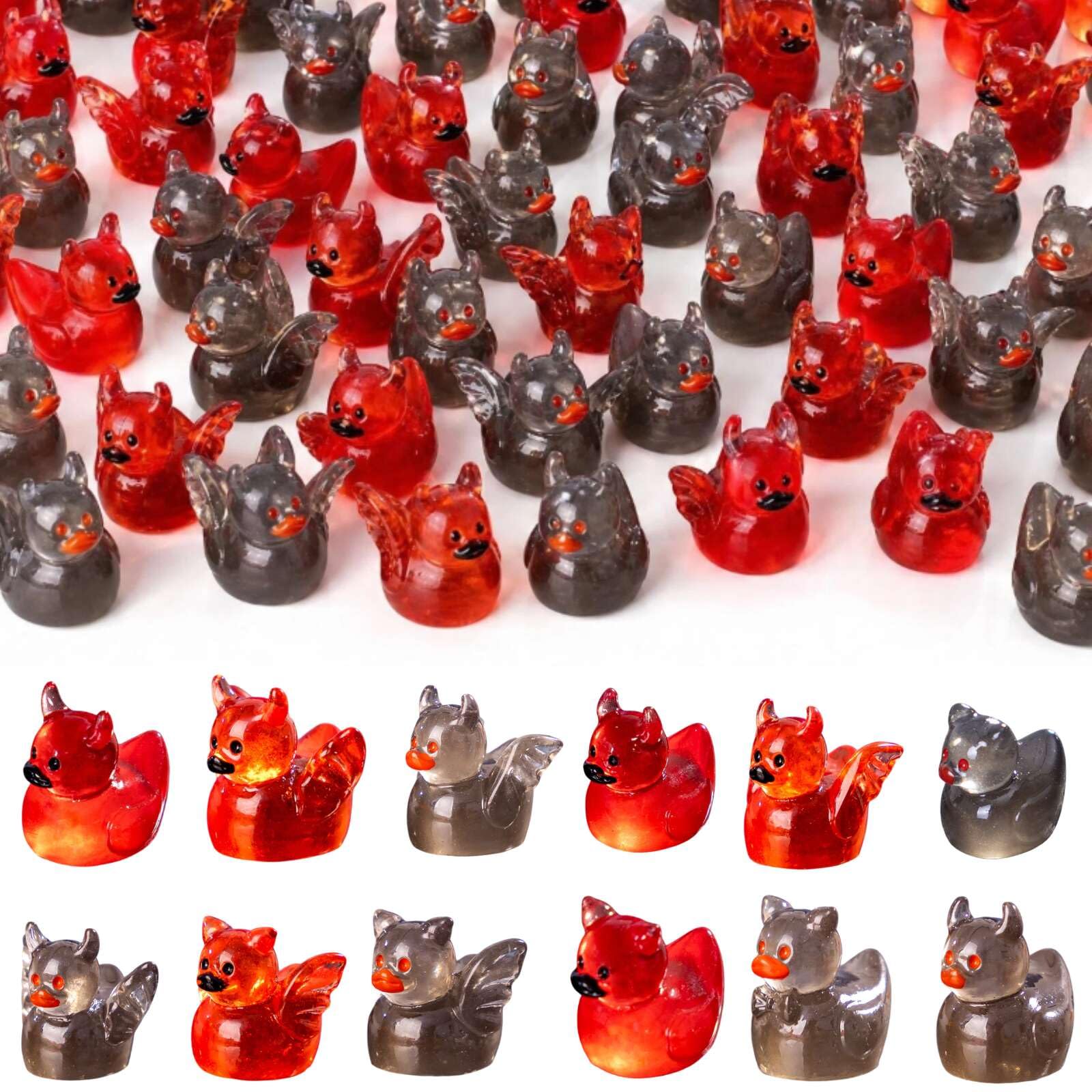 52Pcs Halloween Mini Ducks Luminous Resin Miniature Devil Duck Figures