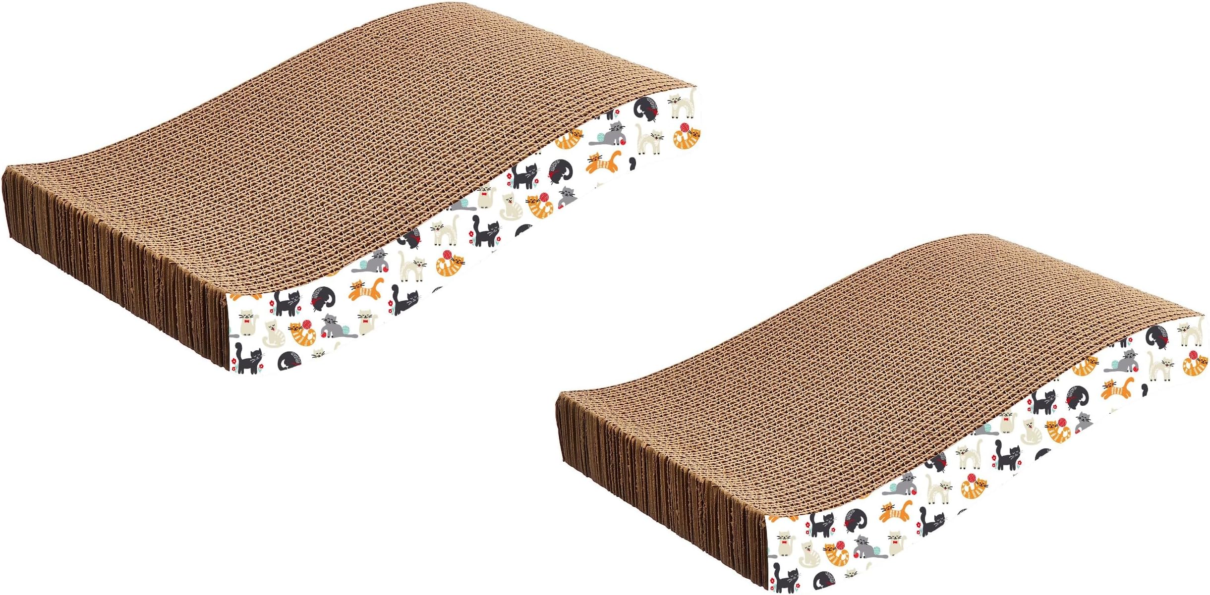 Amazon Basics Cat Scratch Pad with Catnip | Corrugated Cat Scratcher Cardboard for Cats and Kitten for Furniture Protection | Pack of 2| 15 x 7.5 x 3 inch