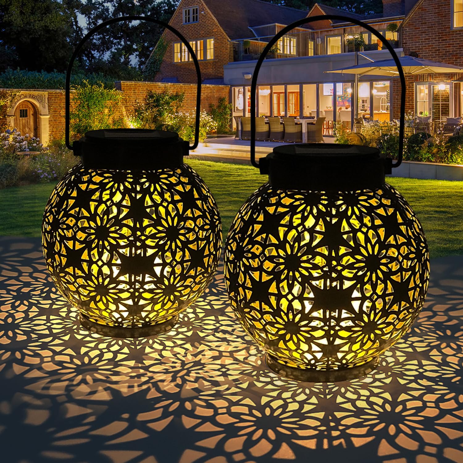 2026 Newest Solar Lanterns Light, KALAHOL 2 Pack Solar Lanterns Garden Ornaments Outdoor with Beautiful Pattern, IP44 Hanging Solar Lights Outdoor Garden for Outside Table Patio Balcony Courtyard — view 8