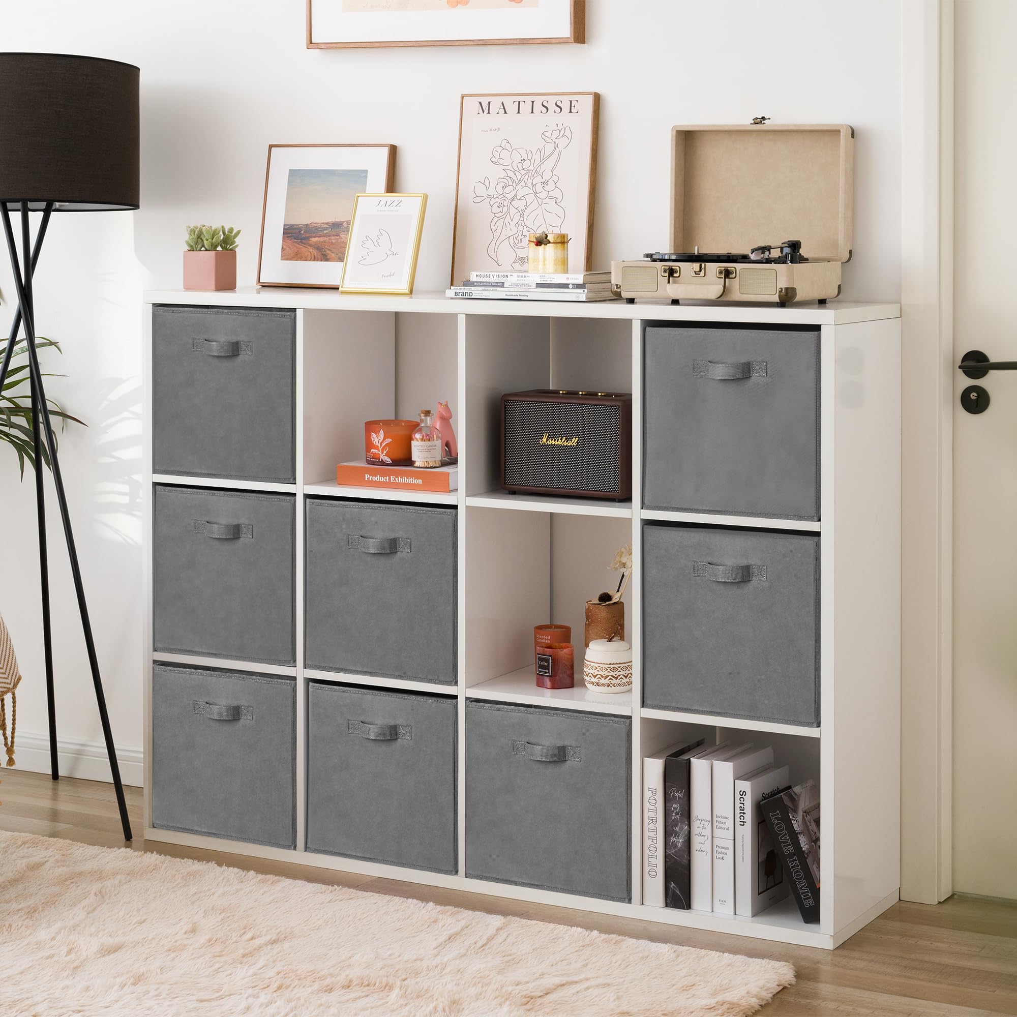 GRANNY SAYS Cube Storage Bins, 13 Inch Cube Storage Organizer, Collapsible Cube Storage Organizer with Handle, Closet Storage Baskets for Shelves, Durable Fabric Storage Cube, Gray, 8-Pack