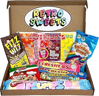 Retro Sweets Gift Box. Packed with Sweet. Hamper Letterbox Gift for Women, Men & Kids. Perfect Present for Get Well Soon, Birthday, Thank You, Fathers Day