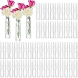 Ninehaoou 50 Pcs Plastic Bud Vases in Bulk Clear Small Flowers Vases for Centerpieces Wedding Decorations Home Banquet Formal Dinners Party Table Decor Office Ornaments, 5.5 * 1.2 Inch