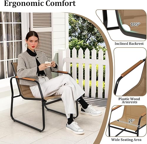 Miniatura 7 de Tangkula Juego de muebles de patio de 3 piezas, juego de conversación de bistró al aire libre con tela de malla transpirable y marco de metal, juego