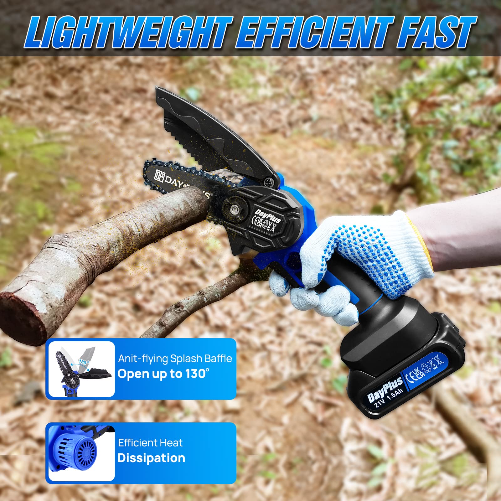 Mini Motosega A Batteria 21V - 4 Pollici, Leggera, Con 2 Batterie E Luce LED, Per Giardinaggio - Foto 4