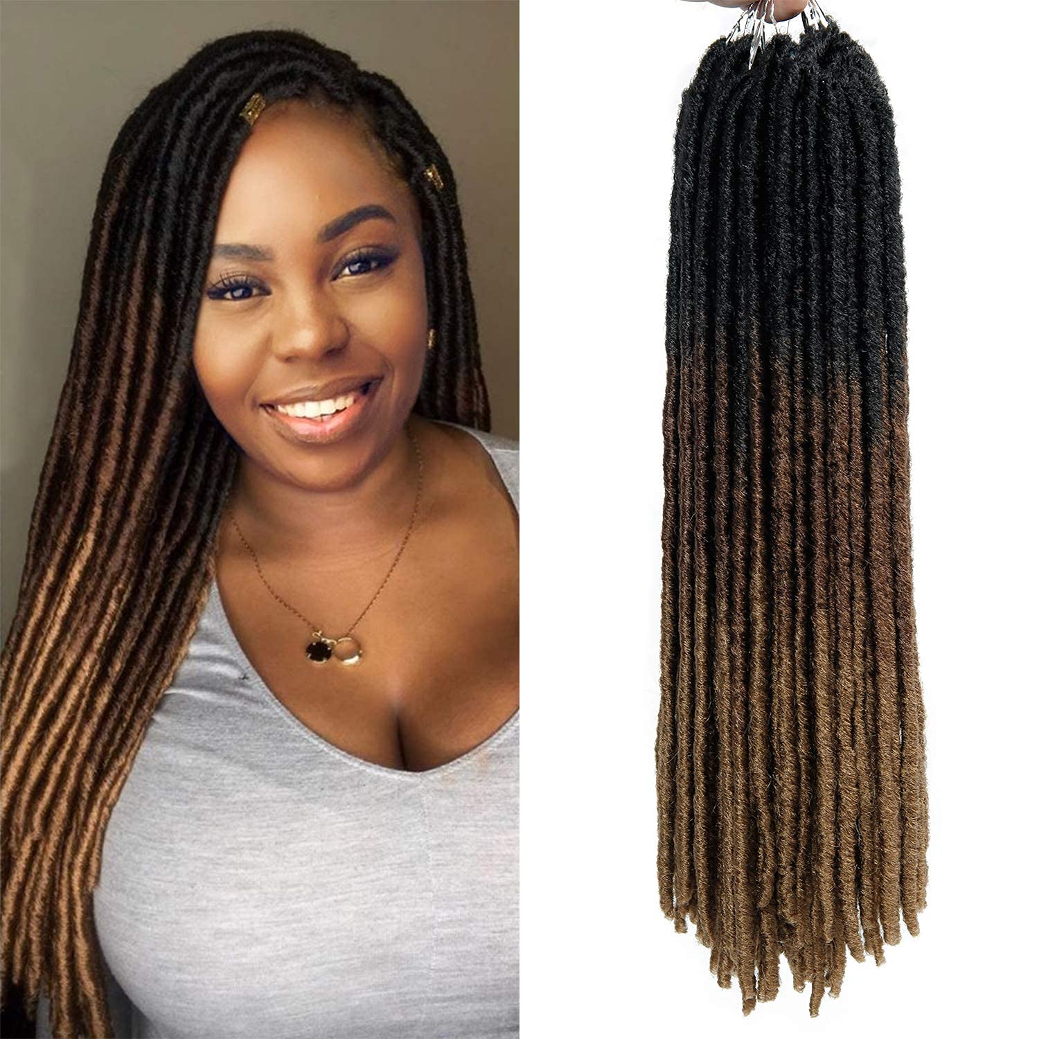 general brand 18 Inch Goddess Faux Locs Straight Gypsy Locs Crochet Hair 3 Tone Ombre Crochet Braids Dreadlocks Pre-Looped Synthetic Hair Extensions 18 Strands/Pack (Pack of 6, T1B/30/27)