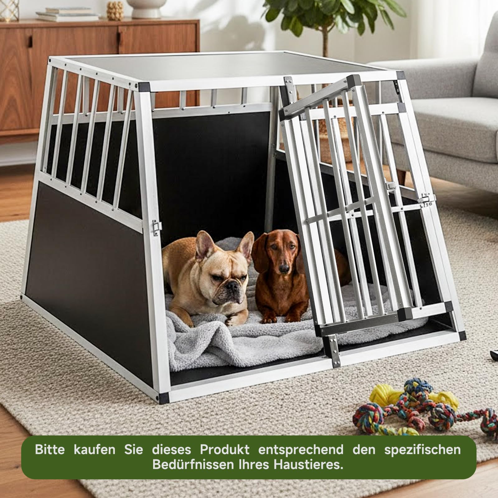 Hunde Transportbox Autotransportbox ALU Hunde Box für den Transport MDF Platten Aluminium 1 Türig Gitterbox Welpen Transportbox (95 * 86 * 69cm)