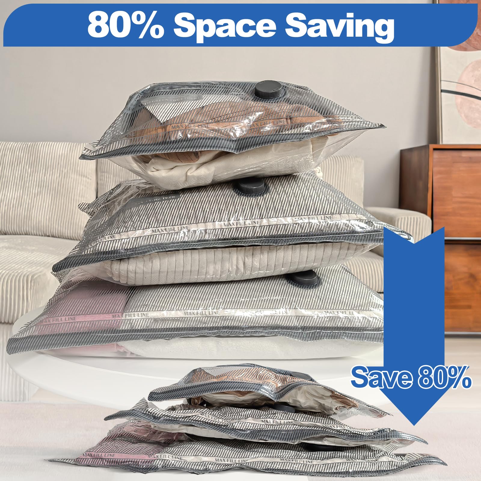 Vacbird Vacuum Storage Bags with Electric Pumps, Vacuum Bags for Travel Luggage and Clothing,15 Pack, White, Electric pump + 15 bags - Image 4