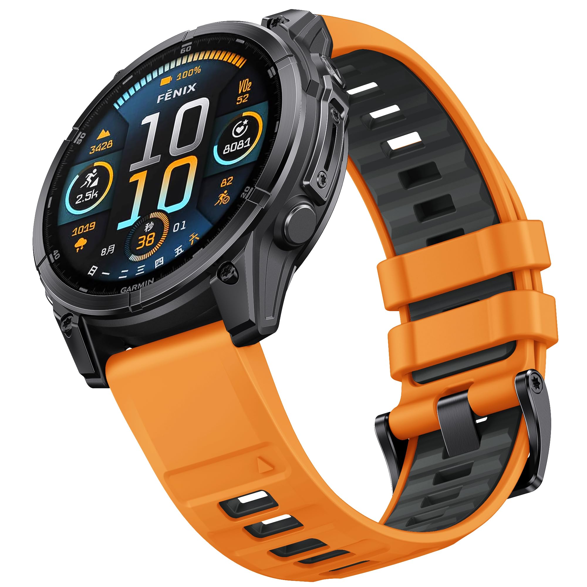 Double Color Silicone Band 26 mm width Compatible with Garmin Fenix 8 | Fenix 7X | Fenix 6X | Fenix 5X | Fenix 5P | 5 Plus | Fenix 6X Pro | Tactix 7 Pro | Enduro 2 | Mk2i/3i