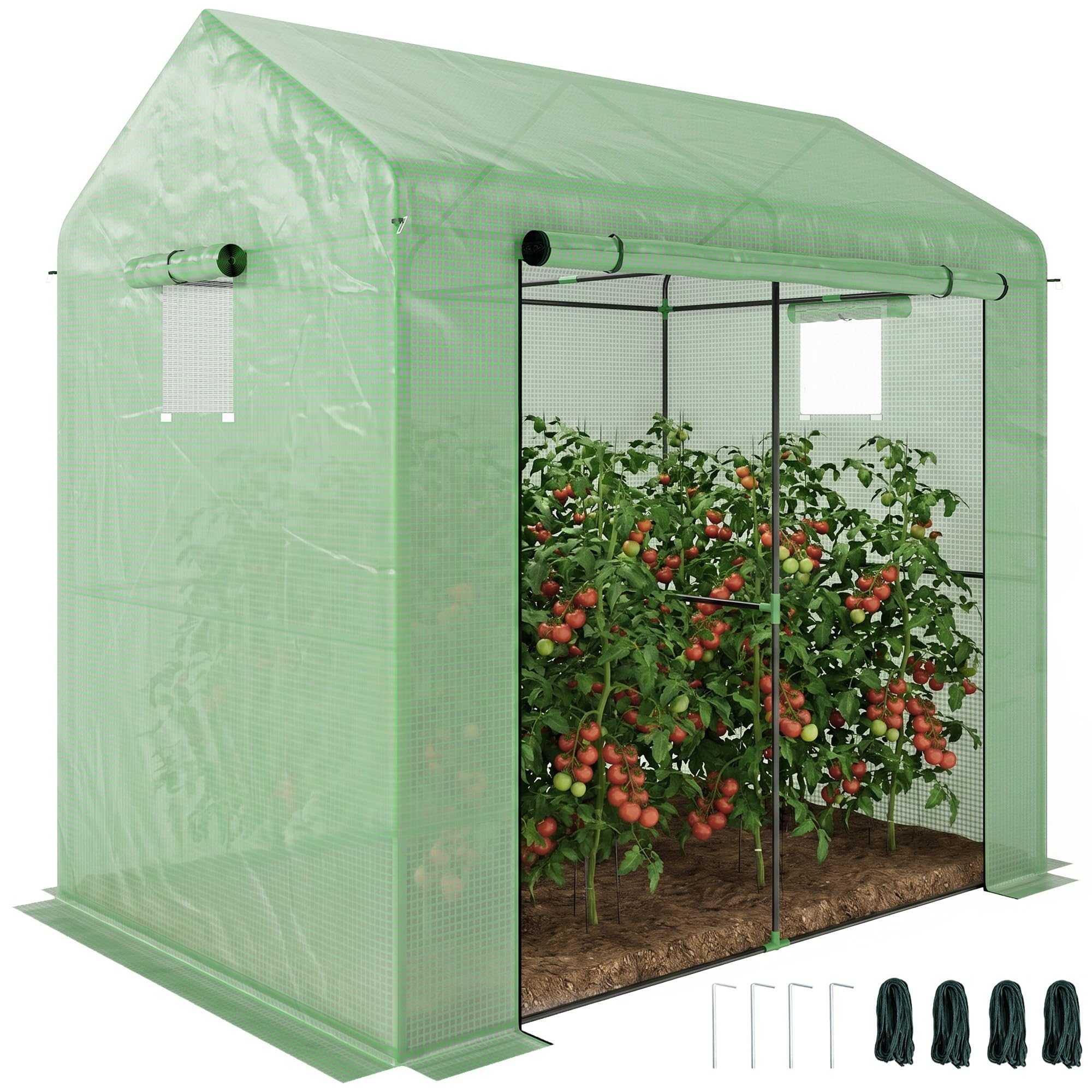 Outsunny Serre de Jardin PE, Serre de Balcon, bâche renforcée 135 g/m², châssis en Acier, Porte zippée Enroulable, pour légumes Plantes Fleurs, intérieur et extérieur, 200 x 140 x 200 cm, Vert