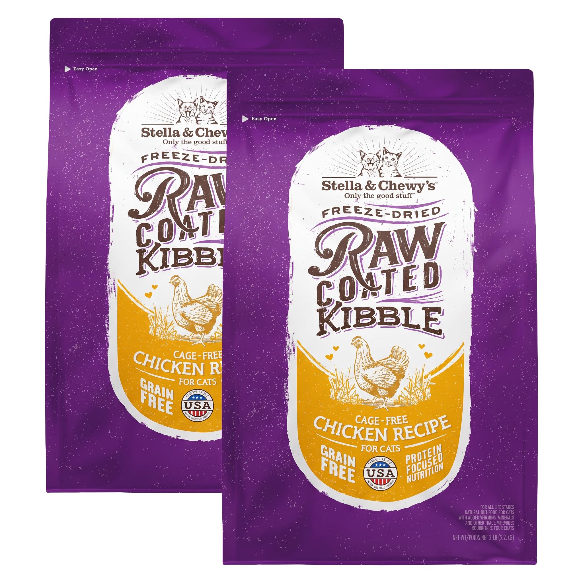 Stella &amp; Chewy's Raw Coated Cat Food - High Protein, Grain-Free Kibble with Cage-Free Chicken - Premium Digestive Support with Probiotics - Natural Small Kibble - Perfect for Picky Eaters - 5 lb Bag