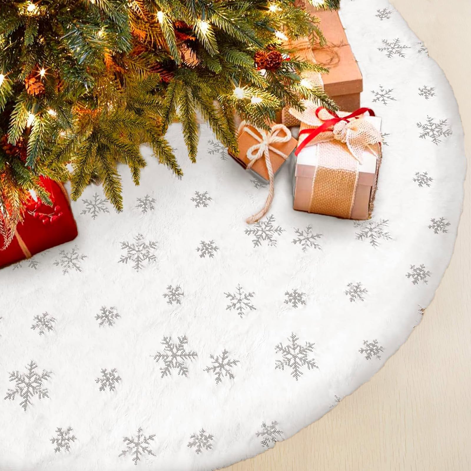 Tapis de sapin de Noël blanche SEDEX 122cm pour cacher les câbles et pieds