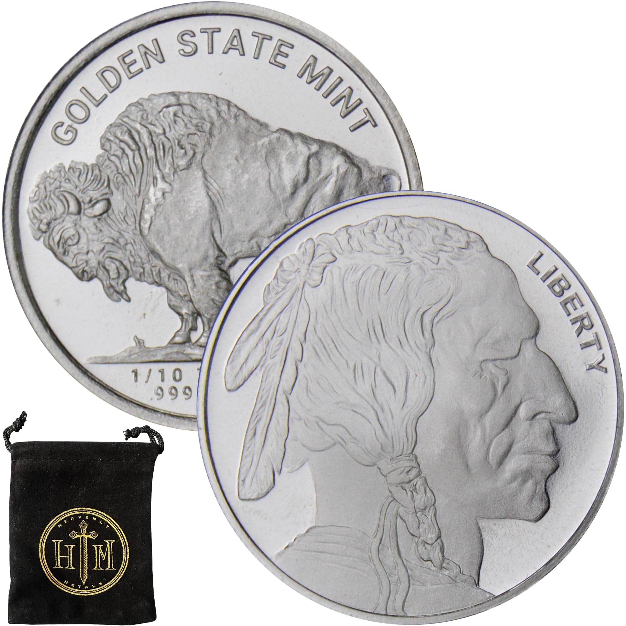 Lot of (10) 1/10 oz Buffalo Nickel Design Silver Rounds in Heavenly Metals Pouch
