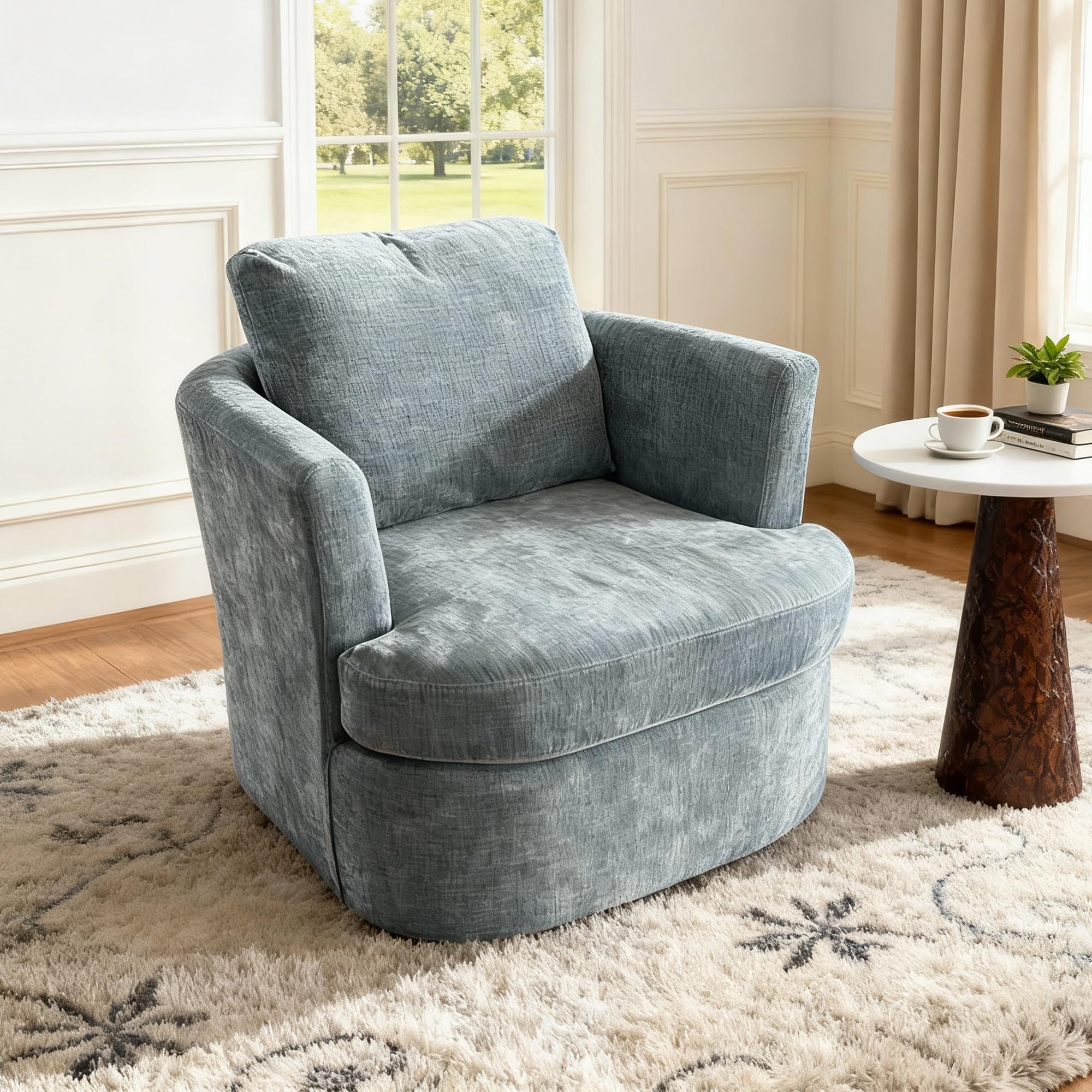 BonVache Sedia Girevole in Peluche, Poltrona Relax Girevole 360°, con Schienale a Forma di U e Seduta Imbottita, Adatta per Soggiorno, Camera da Letto e Ufficio, Blu