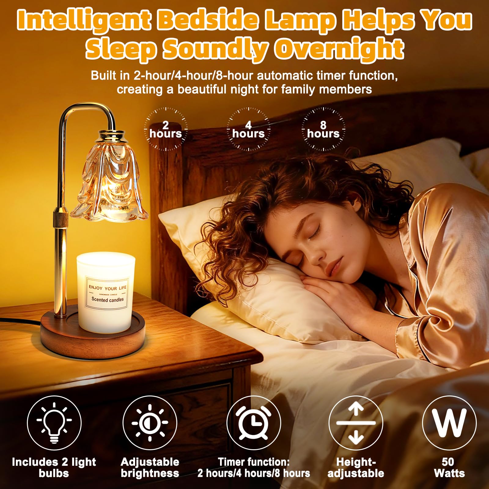 HOSSOM Candle Warmer Lamp Safe Flameless Lampara Vela Timer & Dimmer Calentador de Velas Altura ajustable para la relajación de la decoración de la oficina en el hogar