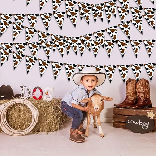 Miniatura 10 de Pancarta de fiesta de vaquero occidental para decoración de fiesta de vaquero occidental, banderines de vaca azul, banderines con tema del salvaje