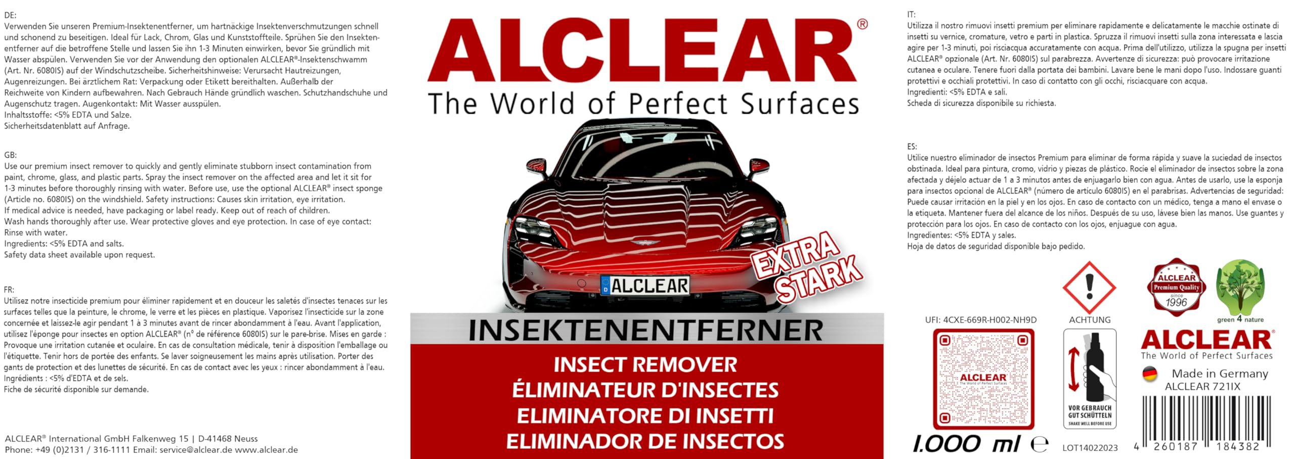 ALCLEAR 721IX Quitainsectos extra para vehículos, 1000 ml