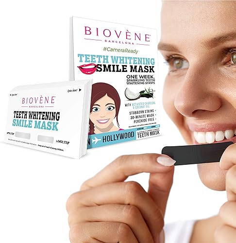 Miniatura 5 de Biovene Tiras blanqueadoras de dientes con máscara de sonrisa - con carbón activado y aceite de coco, apto para veganos, 14 tiras