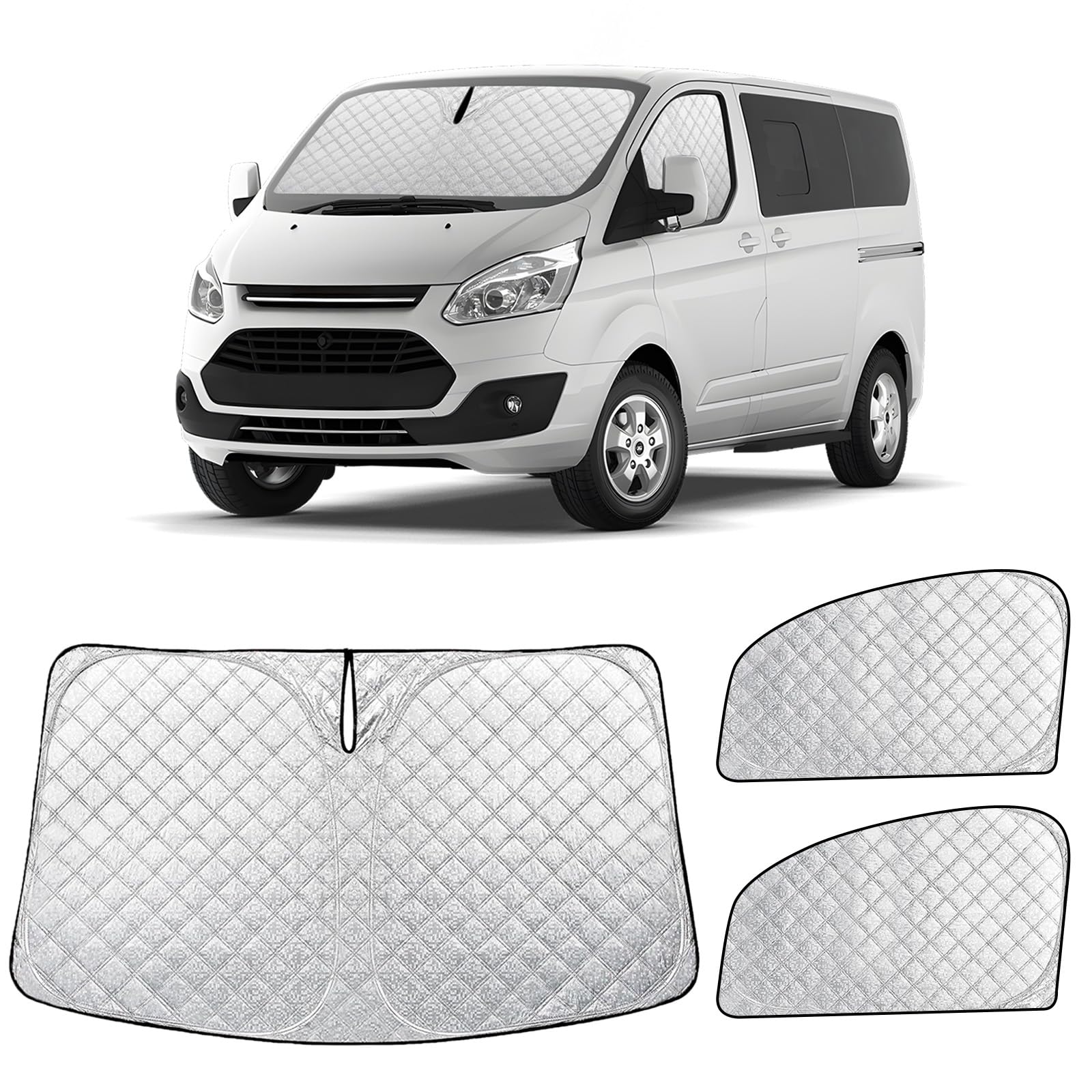 ZATOOTO Pare-Soleil Auto Pare-Brise intérieur pour Ford Transit Custom – Pare-Soleil épaissie magnétique pour Voiture latérale – Bloque 99% des Rayons UV, Lot de 3