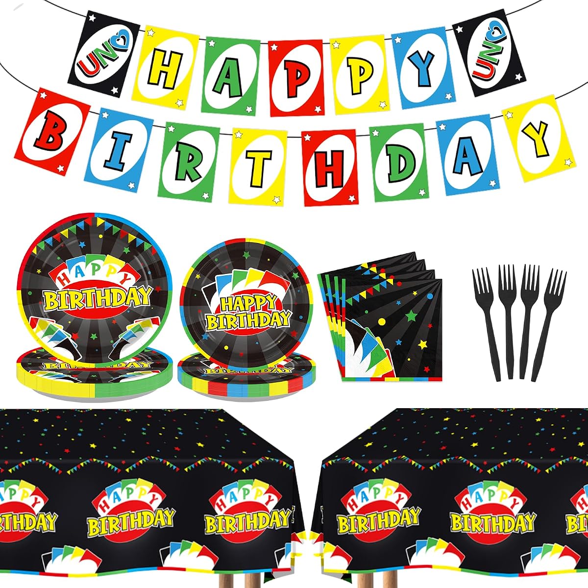 99Pcs Colorful Card Game Birthday Party Decorations, Serves 24 | Play Card Plates Napkins Game Night Forks Tablecloths Banner for Adults Kids Cards Games Themed 1st Birthday Party Supplies