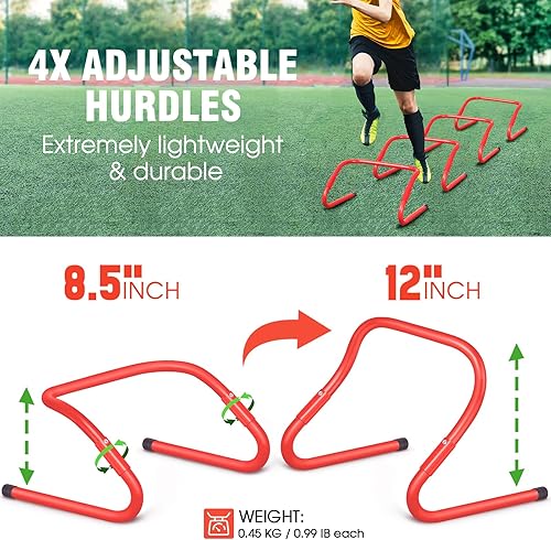 Miniatura 4 de Agility Ladder Speed Training Equipment Set-20ft Agility Ladder,12 Soccer Cones,4 Hurdles, Jump Rope, Running Parachute Basketball Football Soccer