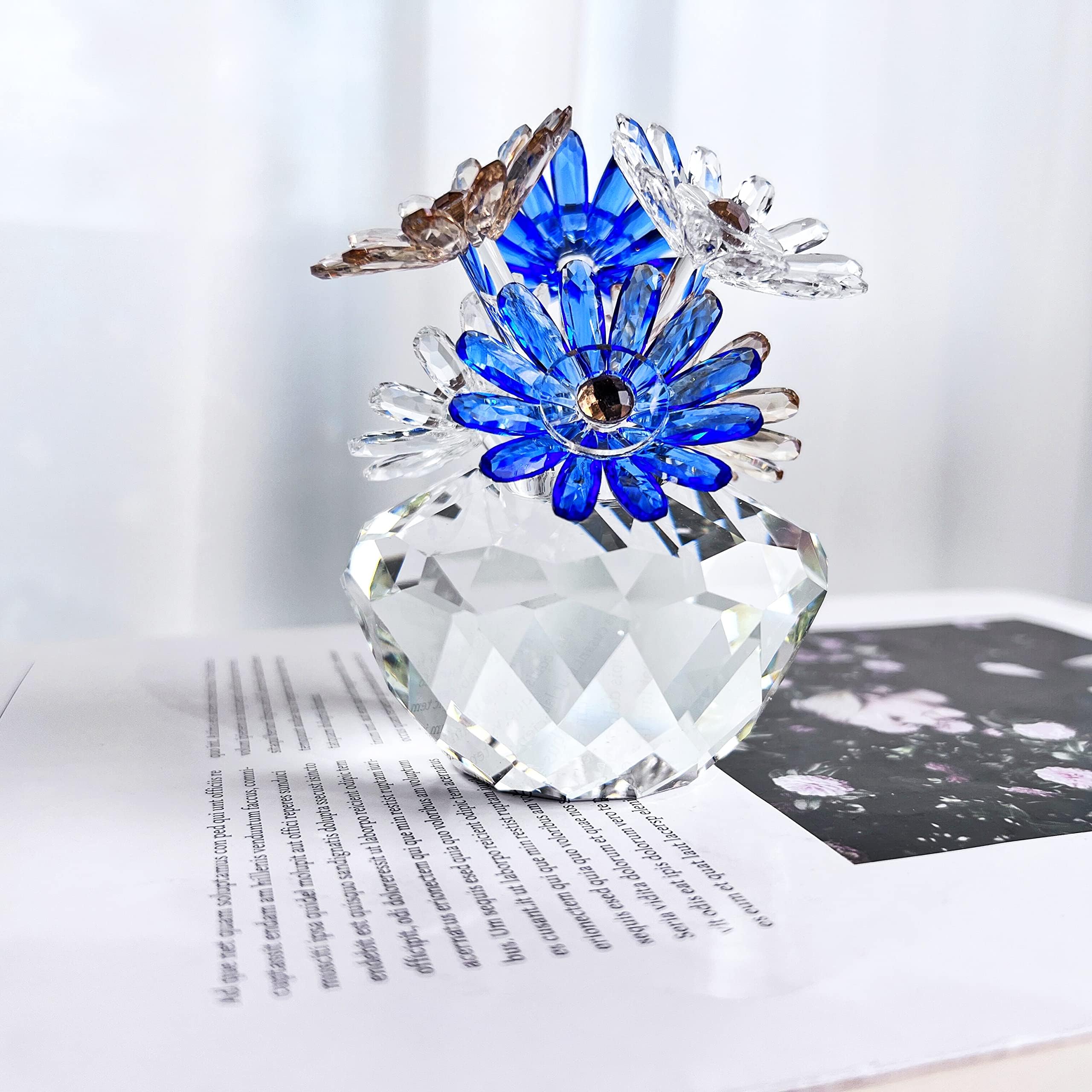 H&D HYALINE & DORA Crystal Daisy Flower Crystal Figurines Collectibles Ornament with Gift Box