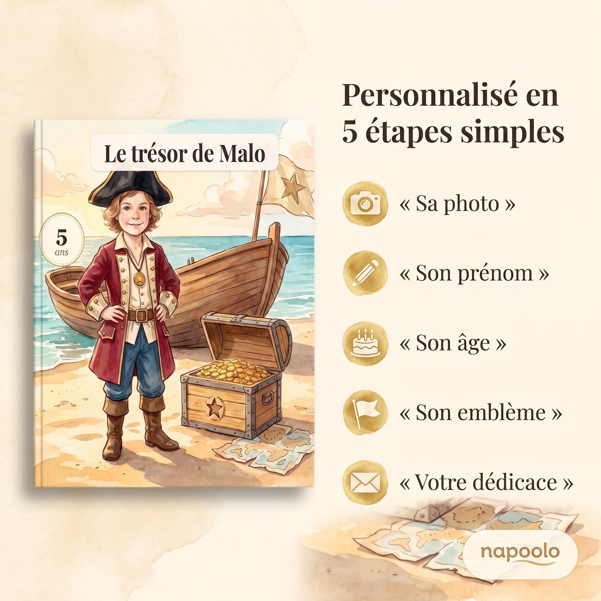 Livre personnalisé enfant pirate photo et prénom - Cadeau chasse au trésor