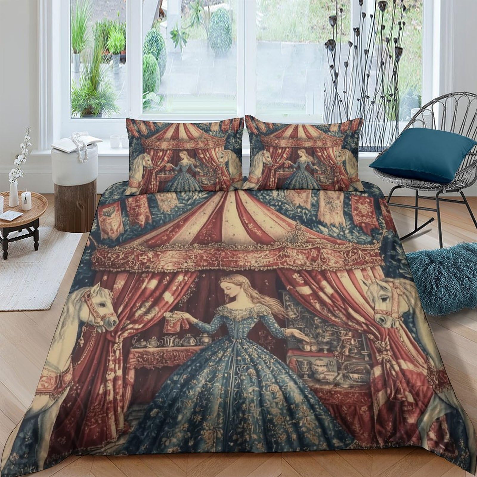 Ctjqhvkz Style-2 3D Printed Vintage Circus Fitted Sheet Microfiber Elegant Carnival Bed Cover For Bedroom Guest Room Decor Single（135X200cm）