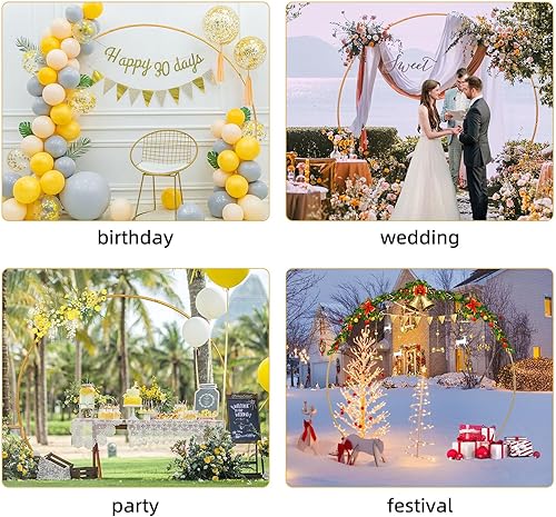 Miniatura 2 de Suoedd Soporte redondo de arco de boda de 8 pies, soporte de marco de arco de globo de metal dorado para ceremonia de boda, fiesta de cumpleaños,