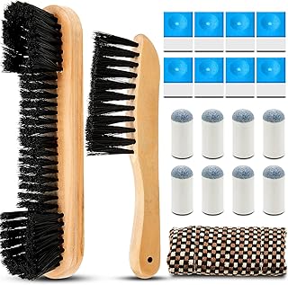 5 Set Billiards Pool Table Rail Brush Cleaning Tools Pool Table Brush Set with 8 Pool Cue Chalk Cubes Cloth Cue Shaft Slicker 8 Slip on Pool Cue Tip for Wooden Kit of Billiard Accessories