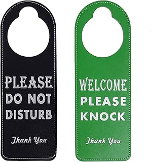 Kichwit Do Not Disturb Sign for Office ドアノブハンガー Welcome Please Knock (ブラック+グリーン) 2個パック