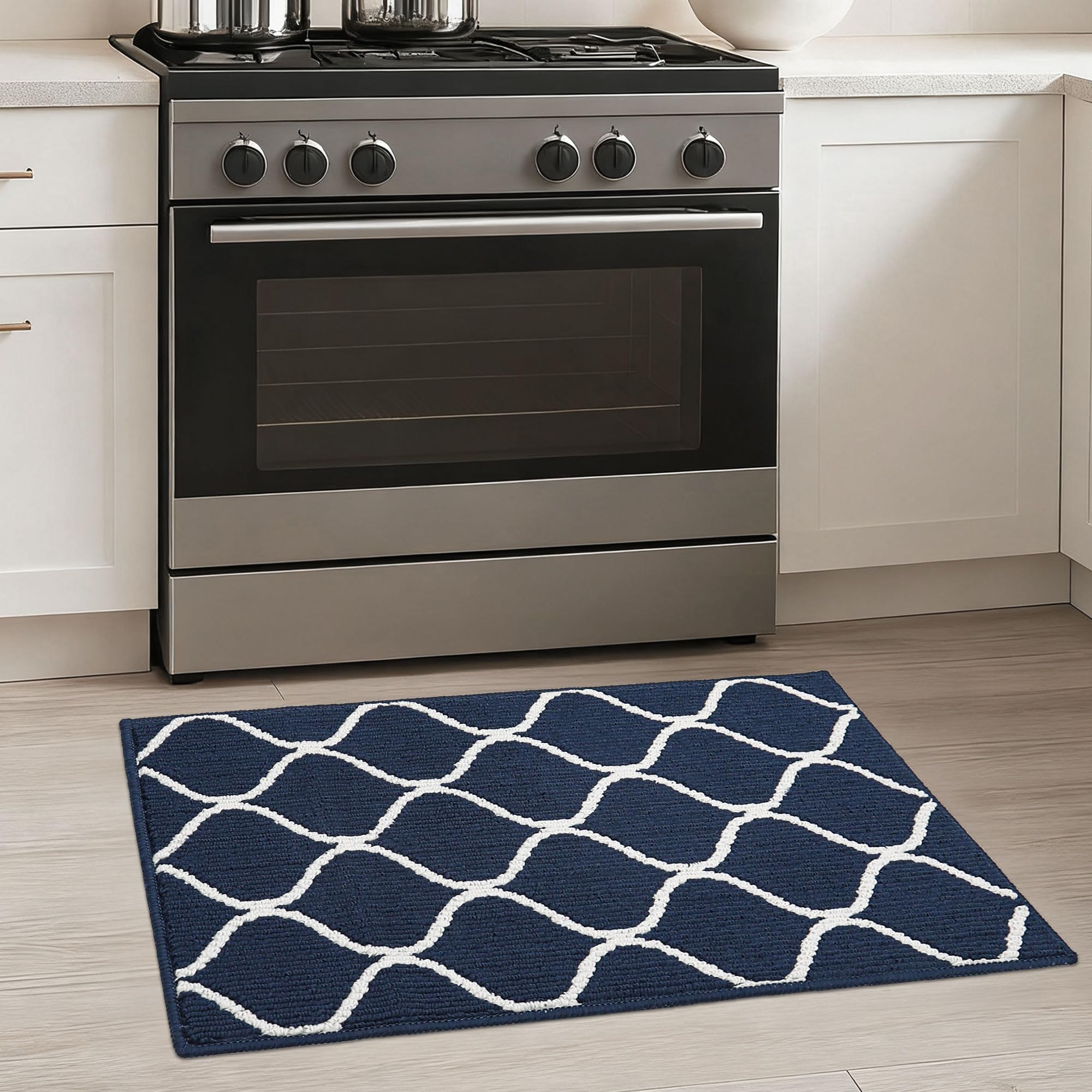 Tapis de cuisine devant évier 50x80 cm bleu lavable en machine anti-salissures pour couloir