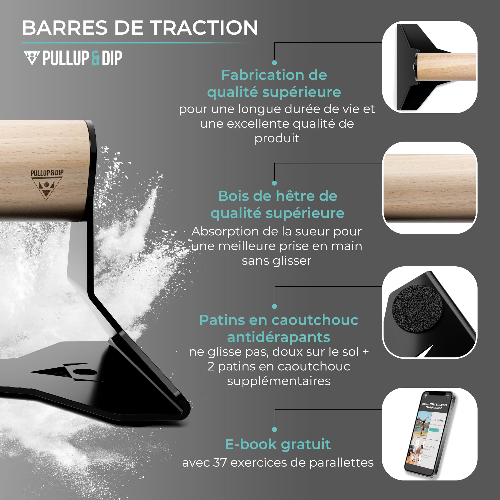 BARE HANDS Lot De 2 Poignées De Pompes En Bois Antidérapantes