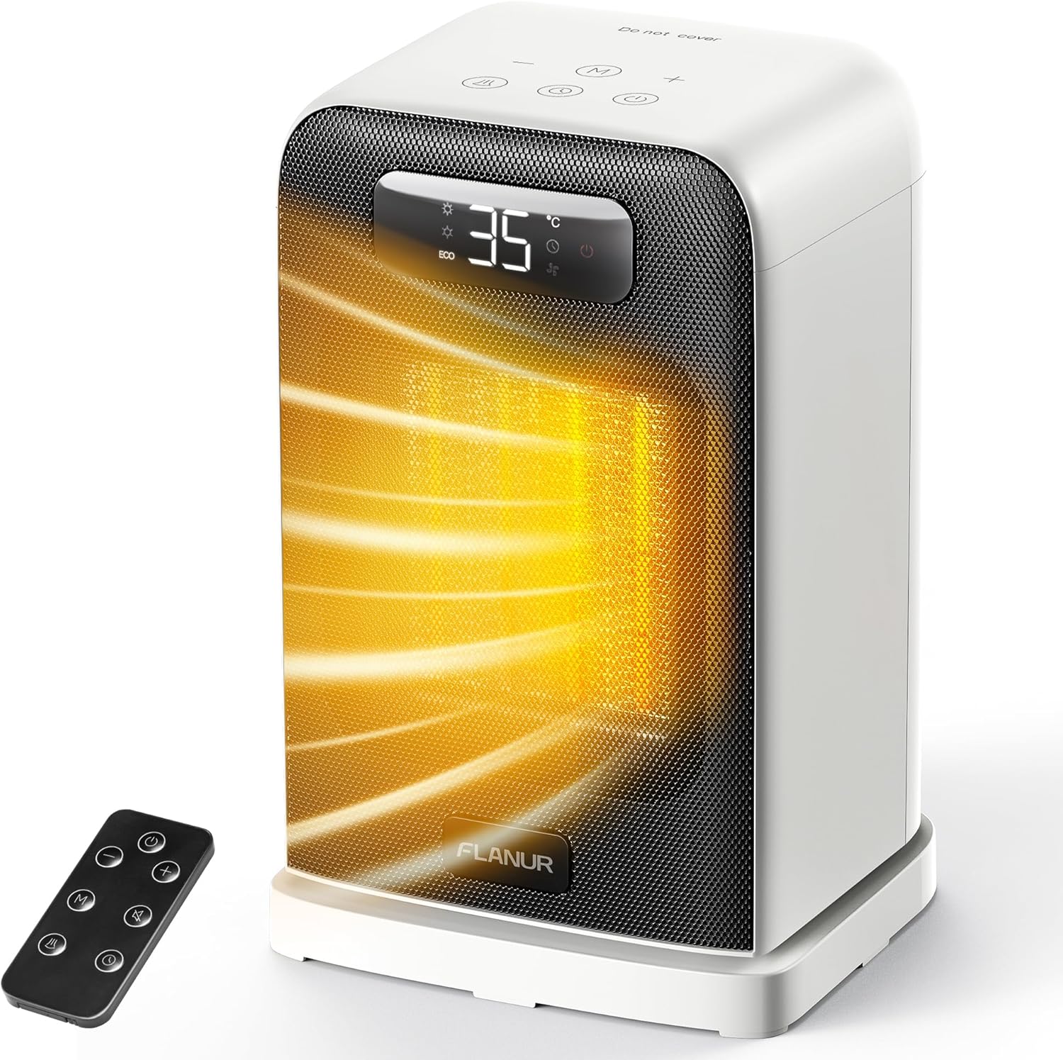 Electric Heater, 1500W Portable Heater for Home with Thermostat, Silent PTC Ceramic Space Heater with 4 Modes, 70° Oscillation, 12H Timer & Remote, Digital Display, Fan Heater for Bedroom-Wh