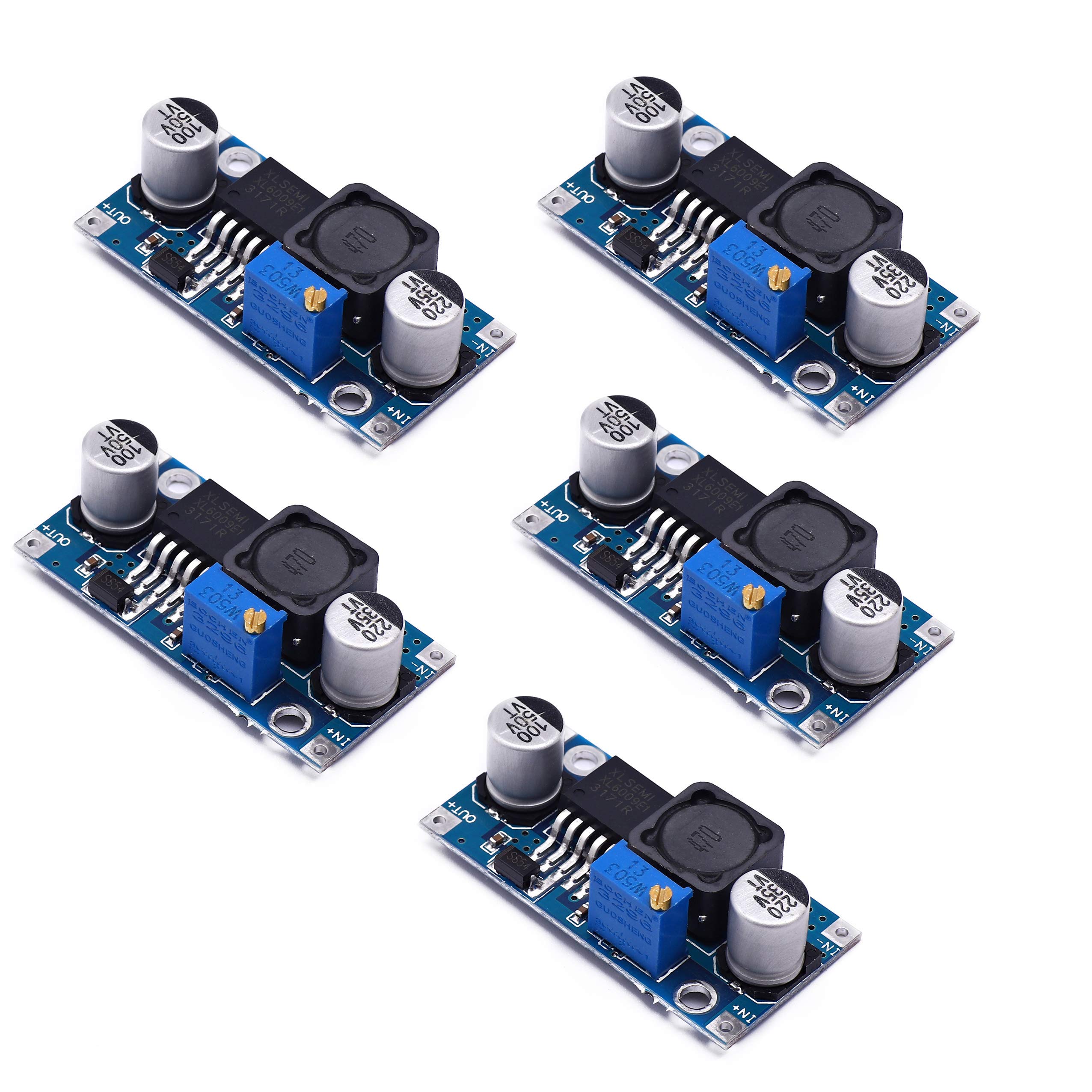 Super Debug (5 Pcs) XL6009 DC-DC Adjustable Step-up Boost Power Converter Module