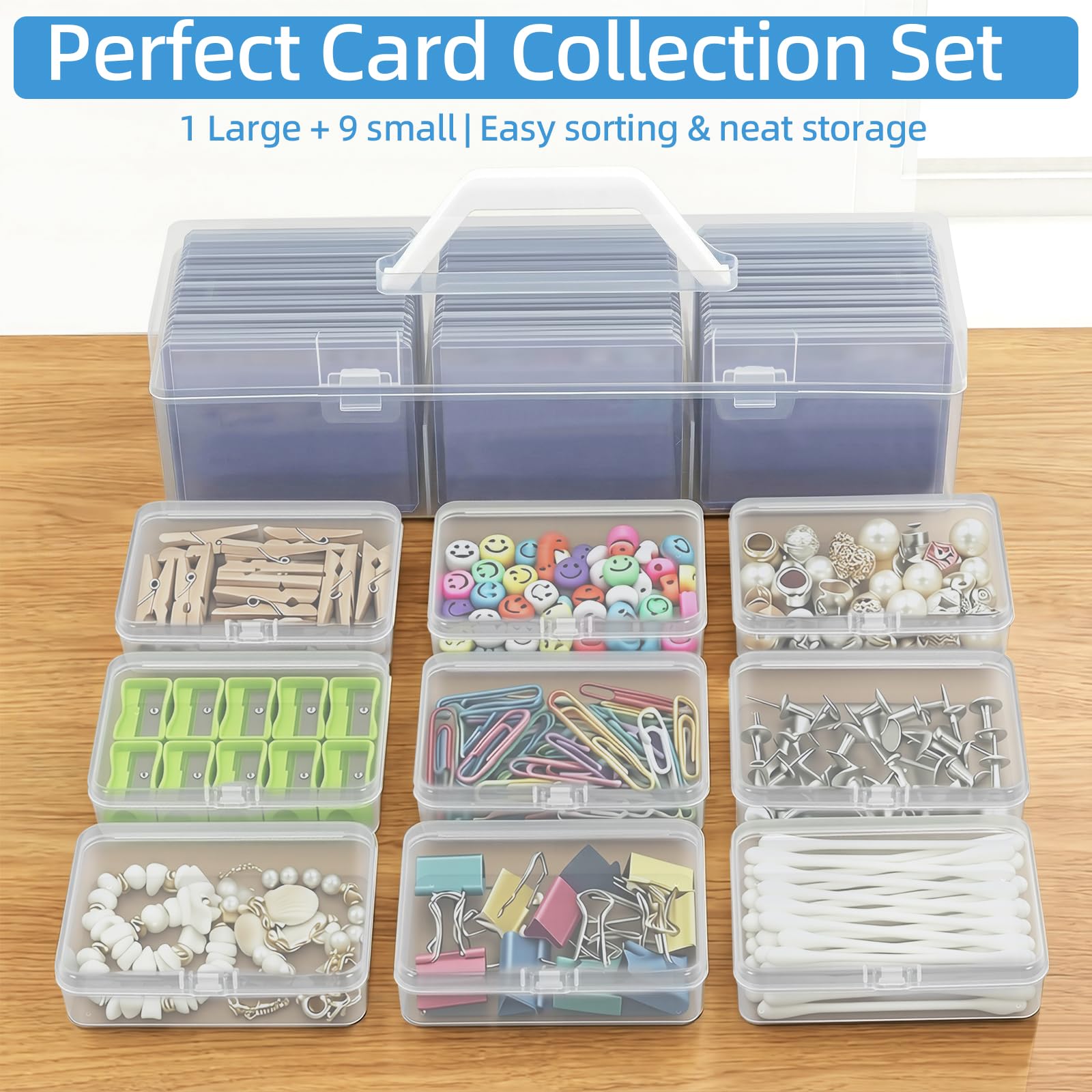 Amazon.com: Trading Card Storage Box with 9 Individual Card Cases, Large  Capacity Card Game Organizer for Top Loaders, MTG, Pokemon, Board Game &  Playing Cards, Clear Plastic Card Storage Case with Insert