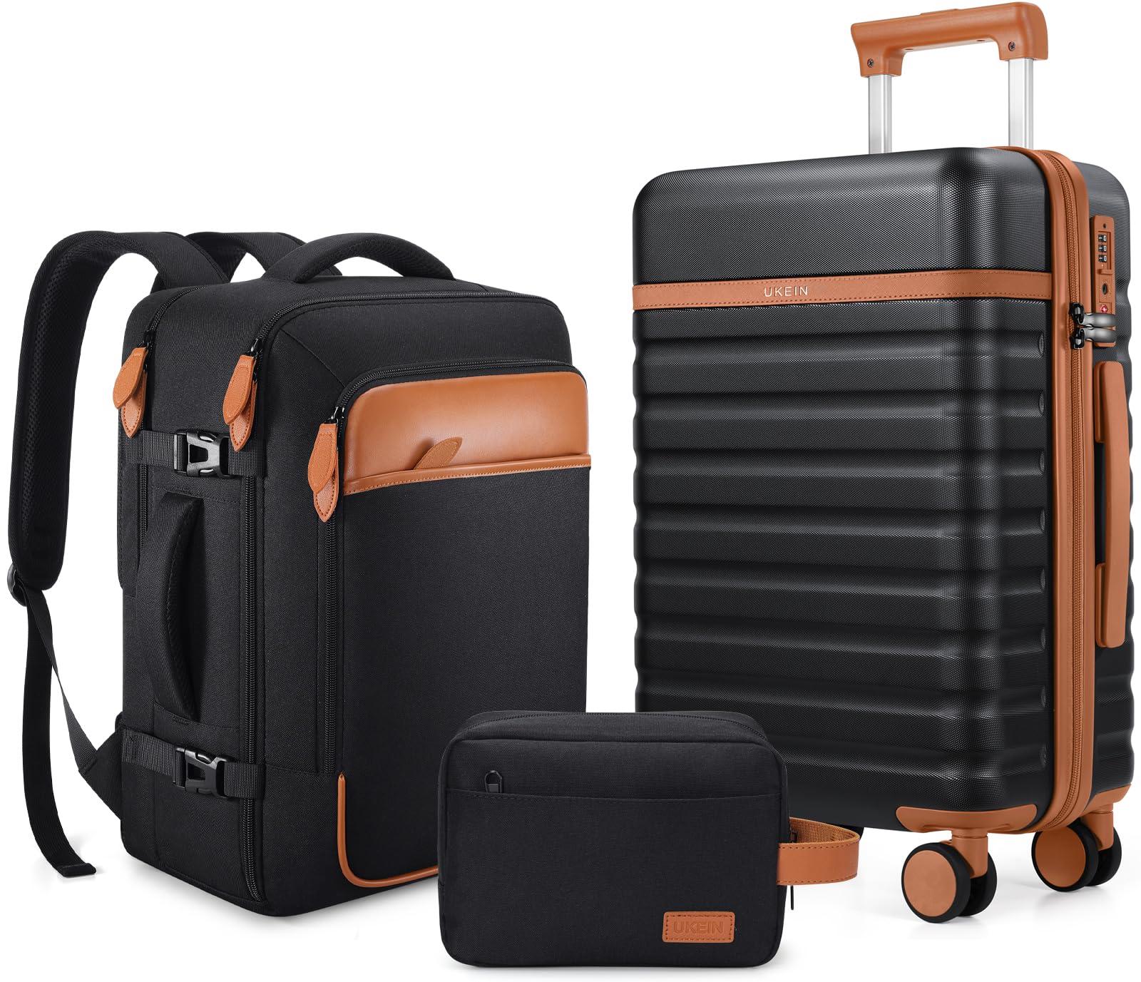 Luggage Sets 3 Piece, Carry On Luggage 20In With Spinner Wheels,PC Hardside Suitcase Set with TSA Lock,Durable Carry On Suitcase With Travel Backpack for Men (Black, 3 piece set (20inch))